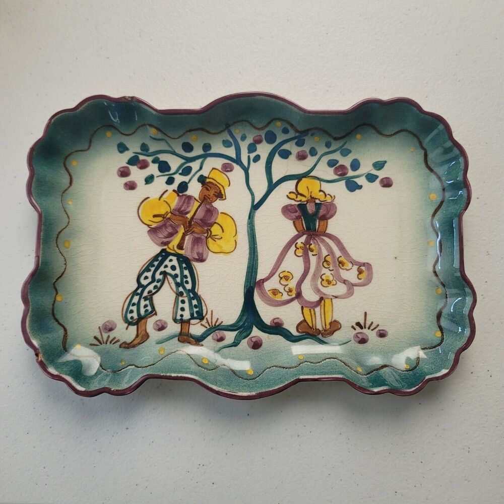 FLORENCITA CALIFORNIA POTTERY PLATTER Approx 8.5"×6" Handpainted Signed JD